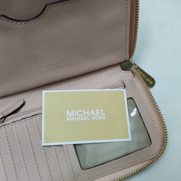 Michael Kors Pink Leather Love Sign Zip Around Credit Card ID Window Wallet - Picture 14 of 14